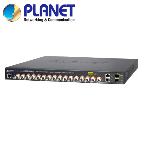 Switch POC Administrable / Planet LRP-1622CS / 2 Puertos RJ45 10/100 Mbps / 2 Fibra Óptica SFP 100/1000 Mbps / 16
