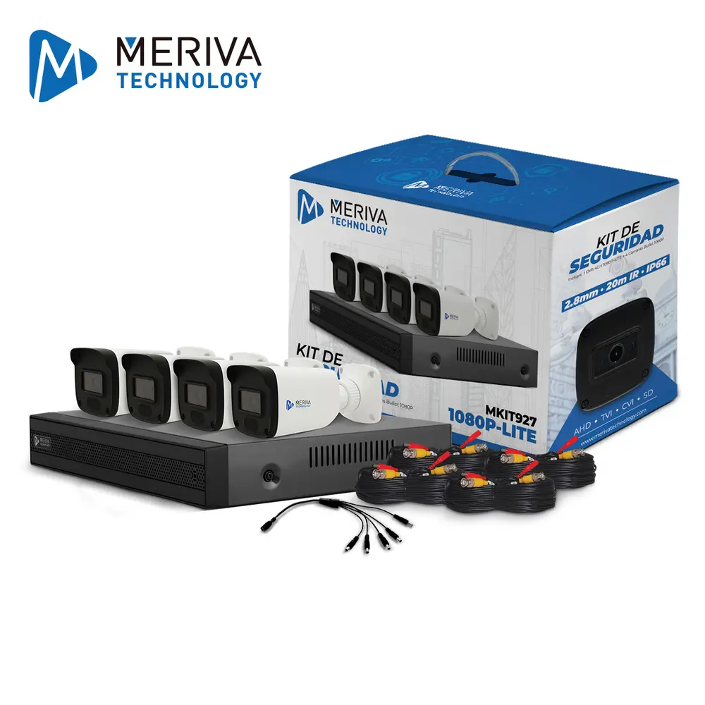 Kit 4X4 MKIT927 incluye 1 DVR 4CH MXVR-4004A 1080P-LITE + 4 cámaras bullet 1080p 2MP 2.8MM MBASHD2202 + 4 cables 18MTS c/u + fuente de poder y distribuidor de energía N9000 analitica basica P2P 2.0 cloud