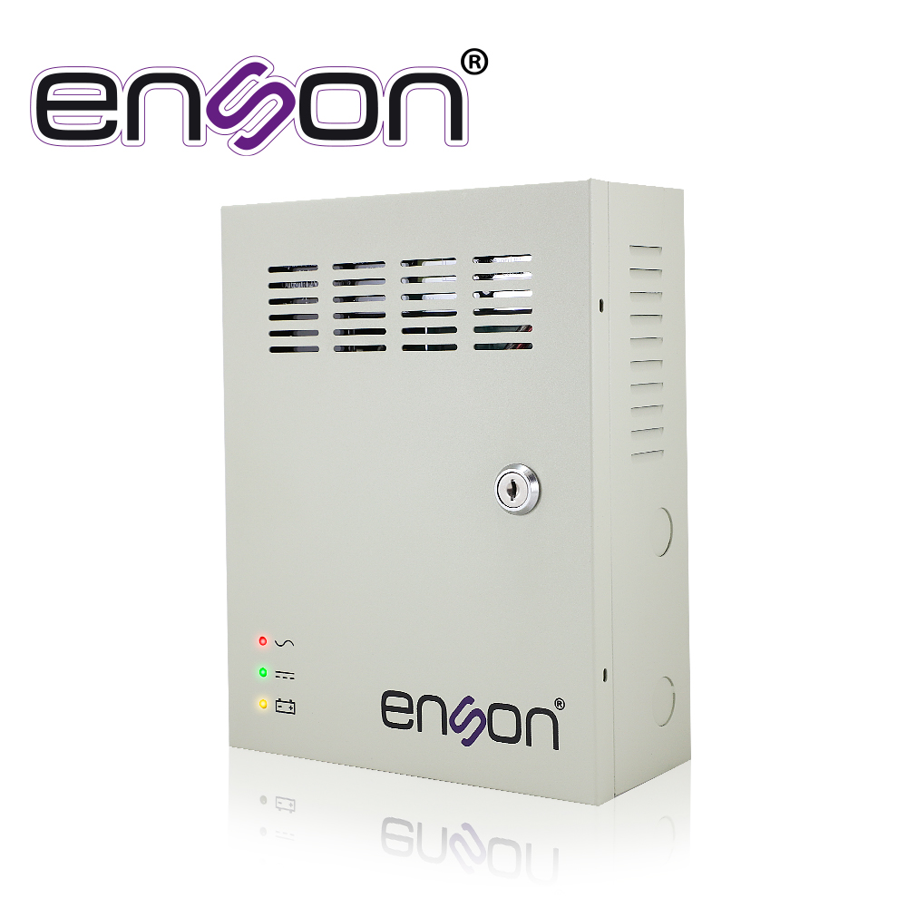 Fuente de Poder Tipo Caja Enson PSB10A-1209BACKUP 12VDC 10AMP 9 Canales de 1.1AMP Cada UNO Espacio para Batería de