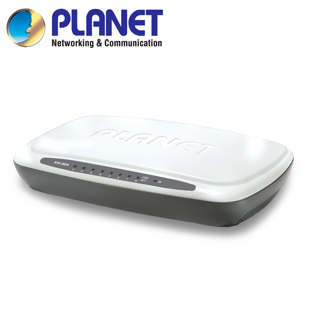 Switch NO Administrable de 8 Puertos / Planet SW-804 / 8 Puertos RJ45 10/100 Mbps MDI/MDI-X / Plástico / Alimentación