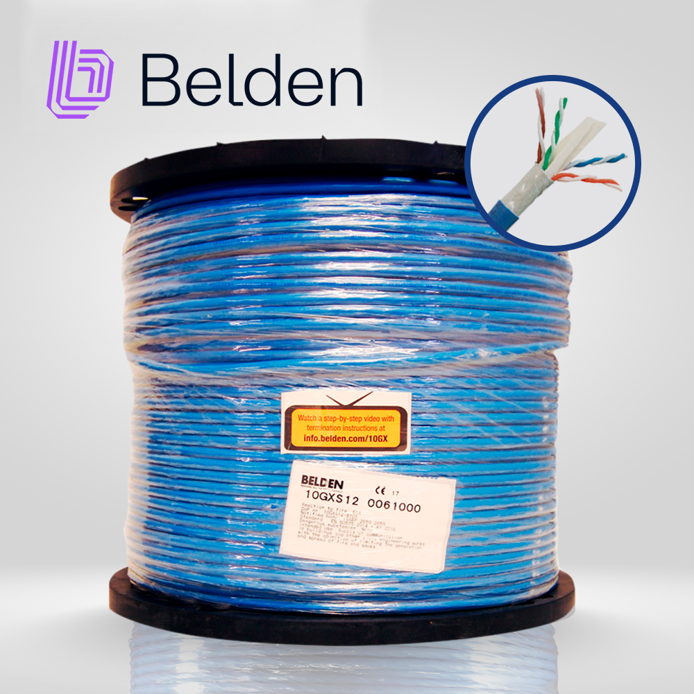 Cable UTP CAT6A Belden 10GXS12 0061000 / Interior / Azul / 625MHZ / 4 Pares / 23 AWG / Forro PVC / CMR / Certificable