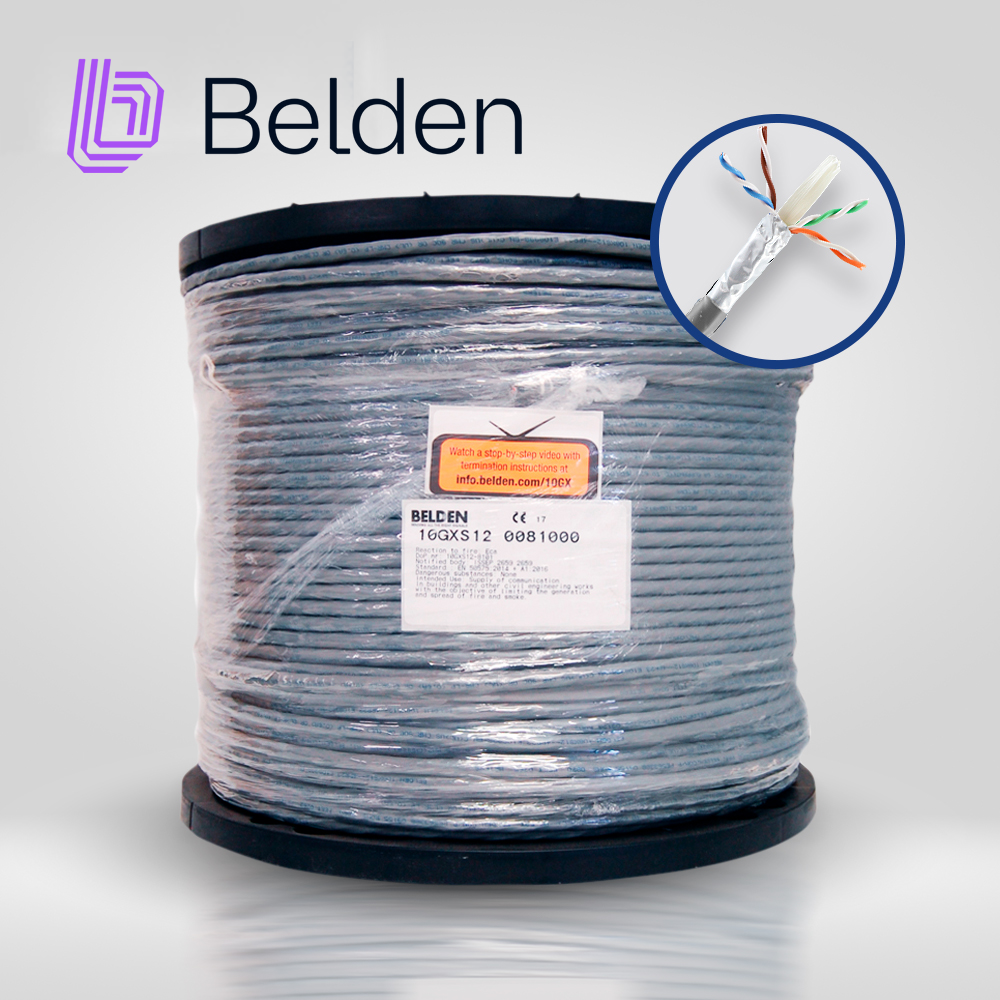 Cable UTP CAT6A Belden 10GXS12 0081000 / Interior / Gris / 625MHZ / 4 Pares / 23 AWG / Forro PVC / CMR / Certificable