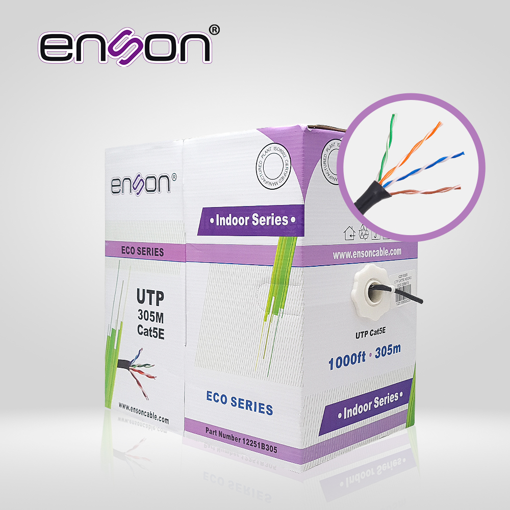 Cable UTP CAT5E Enson 12251B305 Serie ECO Calibe 24 AWG CCA Bobina de 305 Metros Forro PVC Color Negro USO Interior
