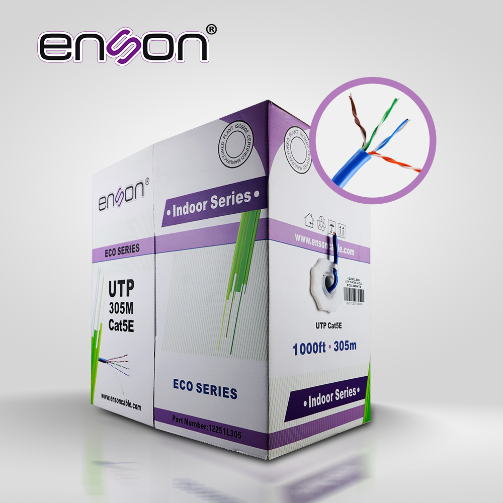 Cable UTP CAT5E Enson 12251L305 Serie ECO Calibe 24 AWG CCA Bobina de 305 Metros Forro PVC Color Azul USO Interior