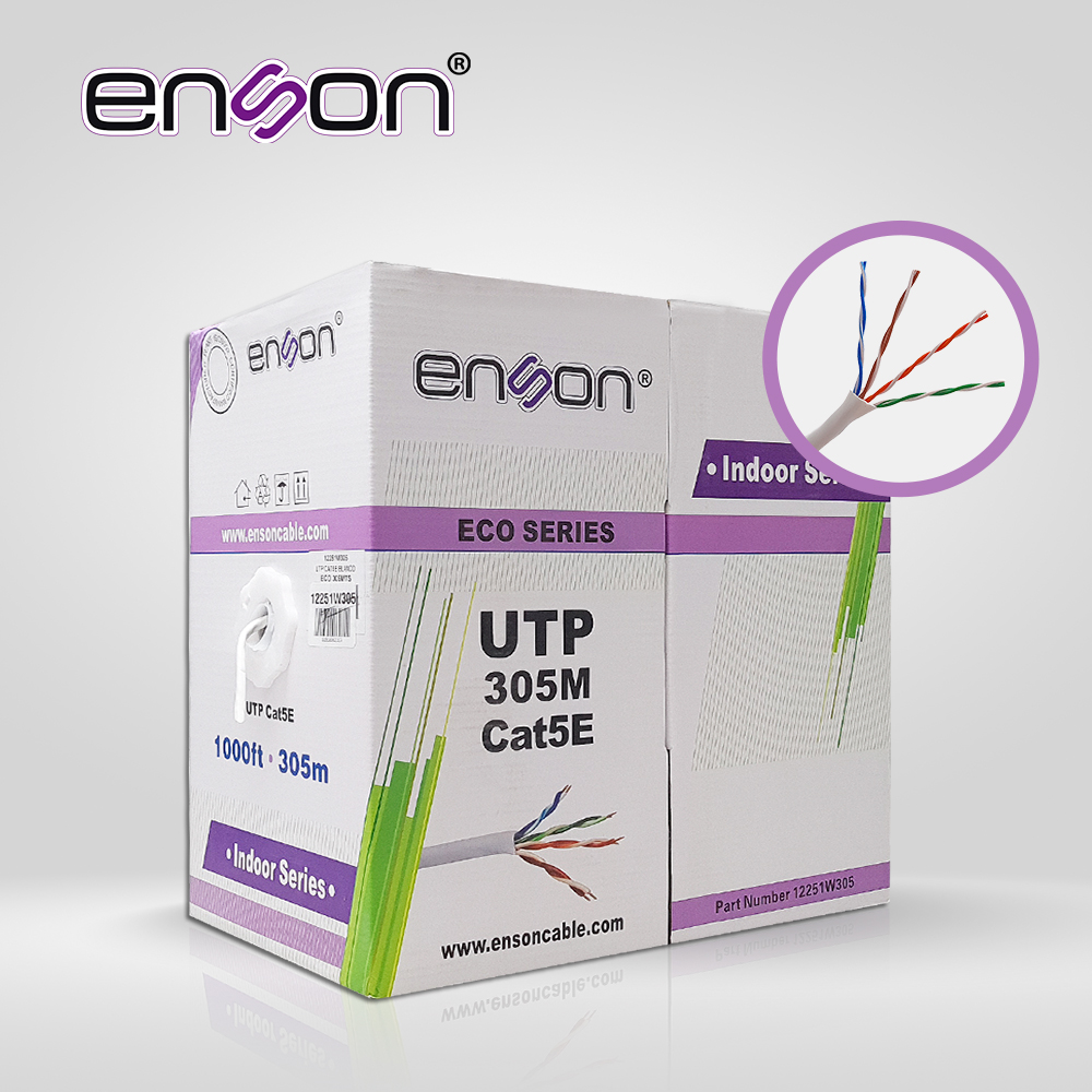 Cable UTP CAT5E Enson 12251W305 Serie ECO Calibe 24 AWG CCA Bobina de 305 Metros Forro PVC Color Blanco USO Interior