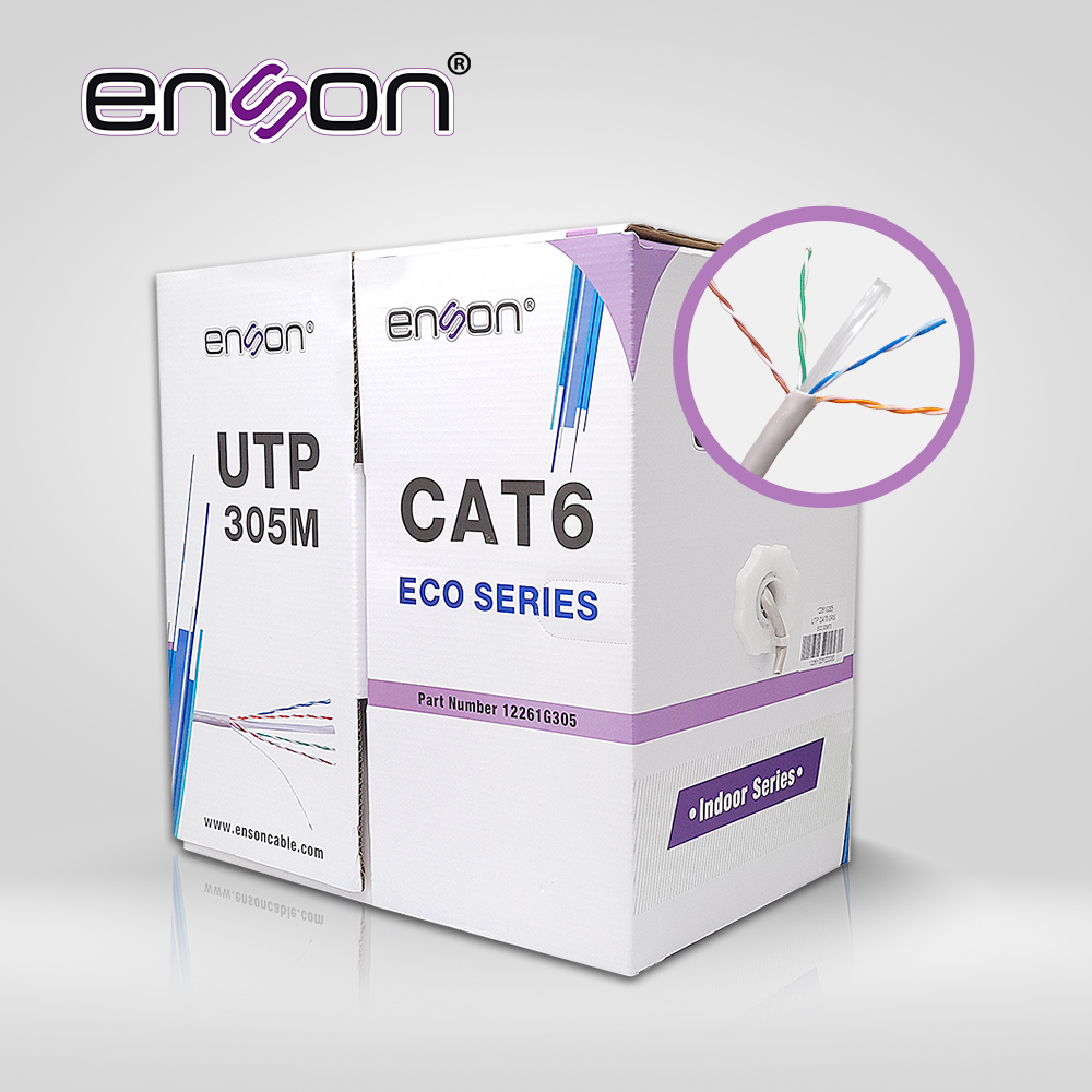 Cable UTP CAT6 Enson 12261G305 Serie ECO Calibe 23 AWG CCA Bobina de 305 Metros Forro PVC Color Gris USO Interior