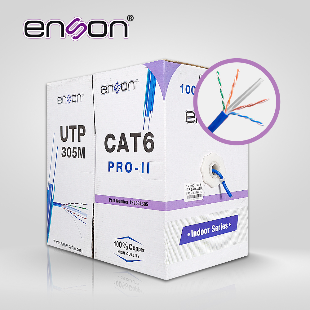Cable UTP CAT6 Enson 12263L305 Serie PRO-II Calibe 23 AWG 100% Cobre de Alto Rendimiento Bobina de 305 Metros Forro PVC