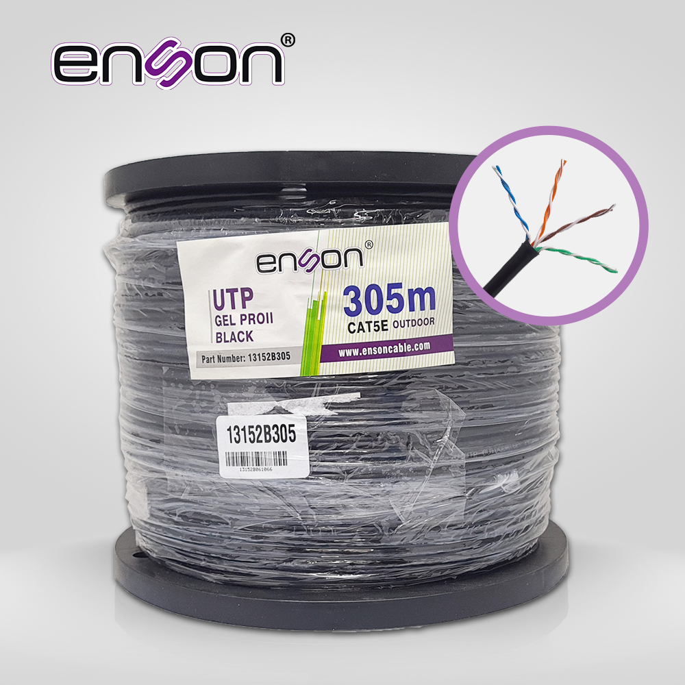 Cable UTP CAT5E Enson 13152B305 Serie PRO-II C/Gel Calibe 24 AWG 100% Cobre Bobina de 305 Metros Forro PE Color Negro