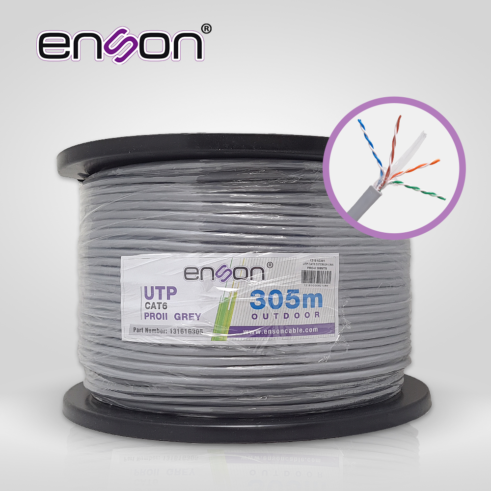 Cable UTP CAT6 Enson 13161G305 Serie PRO-II Calibe 23 AWG 100% Cobre de Alto Rendimiento Bobina de 305 Metros Forro PVC