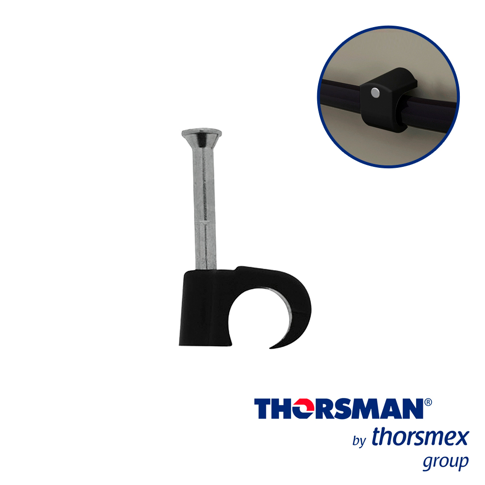 Grapas Reforzada Sujethor Thorsman 3103-00300 TC 7-10 RC 3/4PULG Caja /100PZAS Negro, Ideal para Cable UTP, Clavo