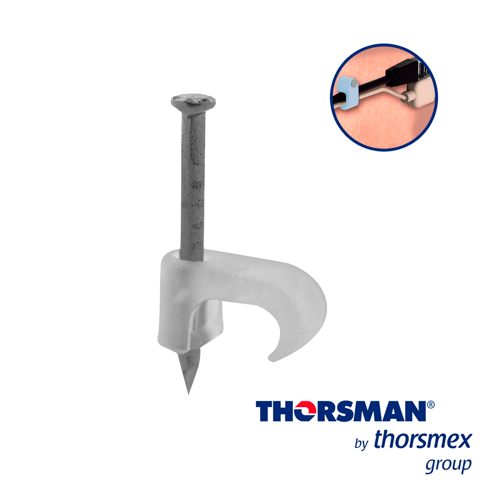 Grapas Sujethor Plano Thorsman 3209-00100 TC5X8 Caja /100PZAS Color Natural, Ideal para Cables Calibre 16, Clavo