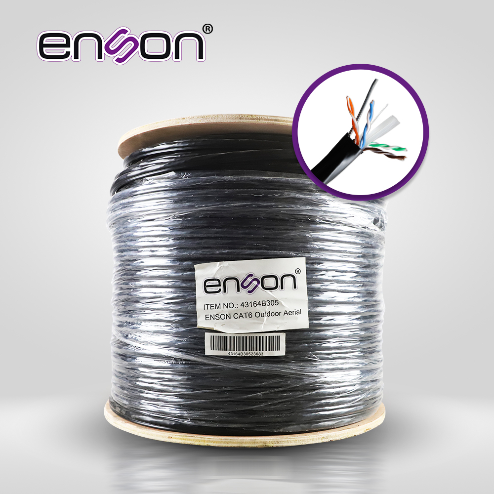 Cable UTP Aéreo CAT6 Enson 43164B305 Forro Negro 4 Pares Calibre 23 AWG 100% Cobre USO Exterior FIGURA8 1000 Pies 305