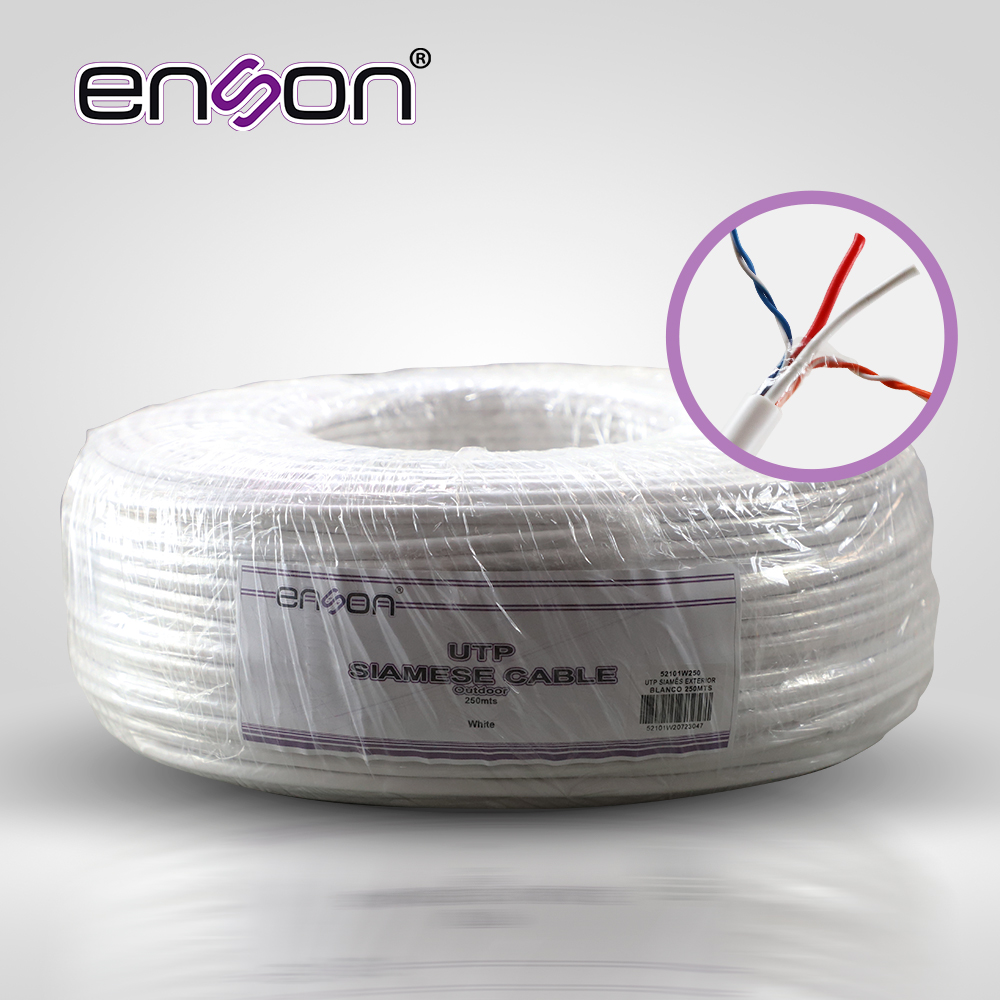 Cable UTP Siames Enson 52101W250 4C para Datos y DOS Cables Calibre 18AWG (Rojo y Negro) para Alimentación, Diseñado