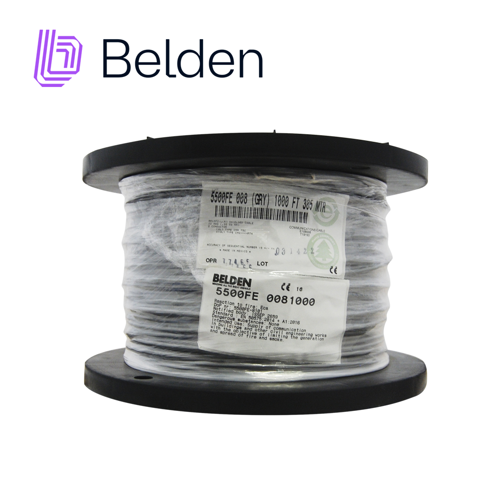 Cable de Seguridad y Sonido Belden 5500FE 0081000 / Interior / Gris / 2 Conductores / 22 AWG / Multifilar / Forro PVC