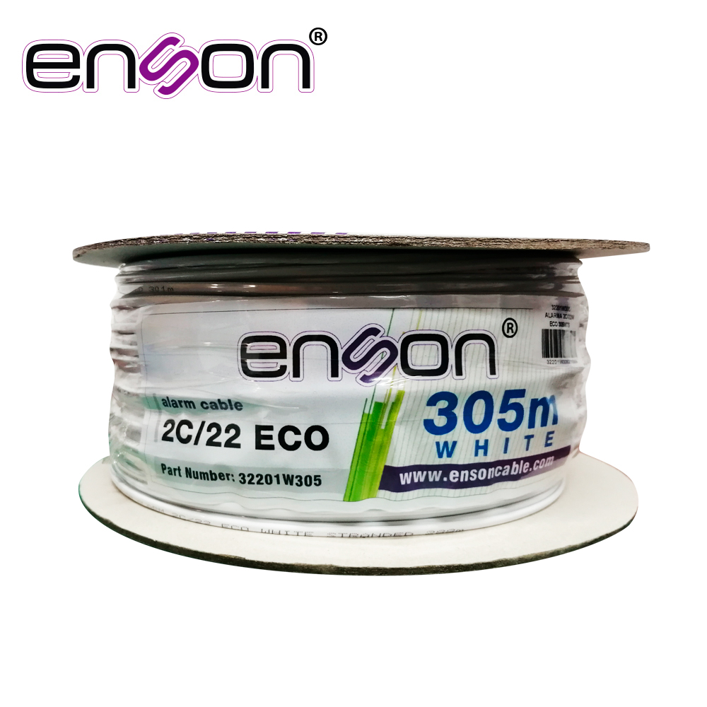 Cable de Alarma Enson 32201W305 Serie ECO Multifilar 2C/22 AWG Bobina de 305 Metros Forro PVC Color Blanco para USO