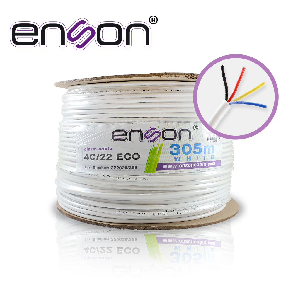 Cable de Alarma Enson 32202W305 Serie ECO Multifilar 4C/22 AWG Bobina de 305 Metros Forro PVC Color Blanco para USO