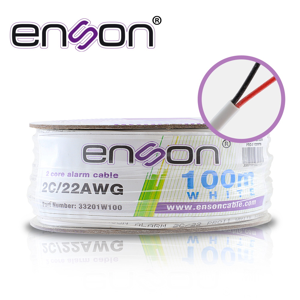 Cable de Alarma Enson 33201W100 Serie PRO-II Multifilar 2C/22 AWG Bobina de 100 Metros Forro PVC Color Blanco para USO