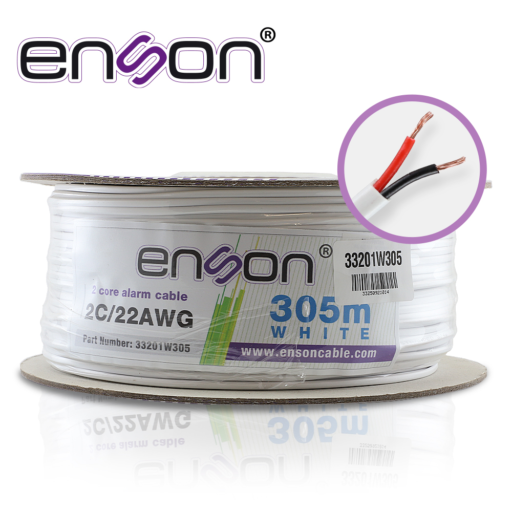 Cable de Alarma Enson 33201W305 Serie PRO-II Multifilar 2C/22 AWG Bobina de 305 Metros Forro PVC Color Blanco para USO