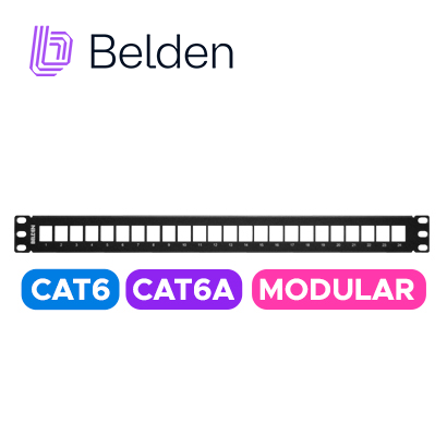 Patch Panel Keyconnect CAT6/CAT6A Belden AX103114 / Negro / 24 Puertos / 1UR / Modular/Vacio / Pieza