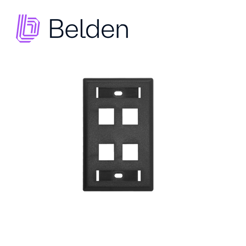 Placa de Pared (Faceplate) Belden AX104163 / Keyconnect / Interior / Negro / 4 Puertos / Pieza
