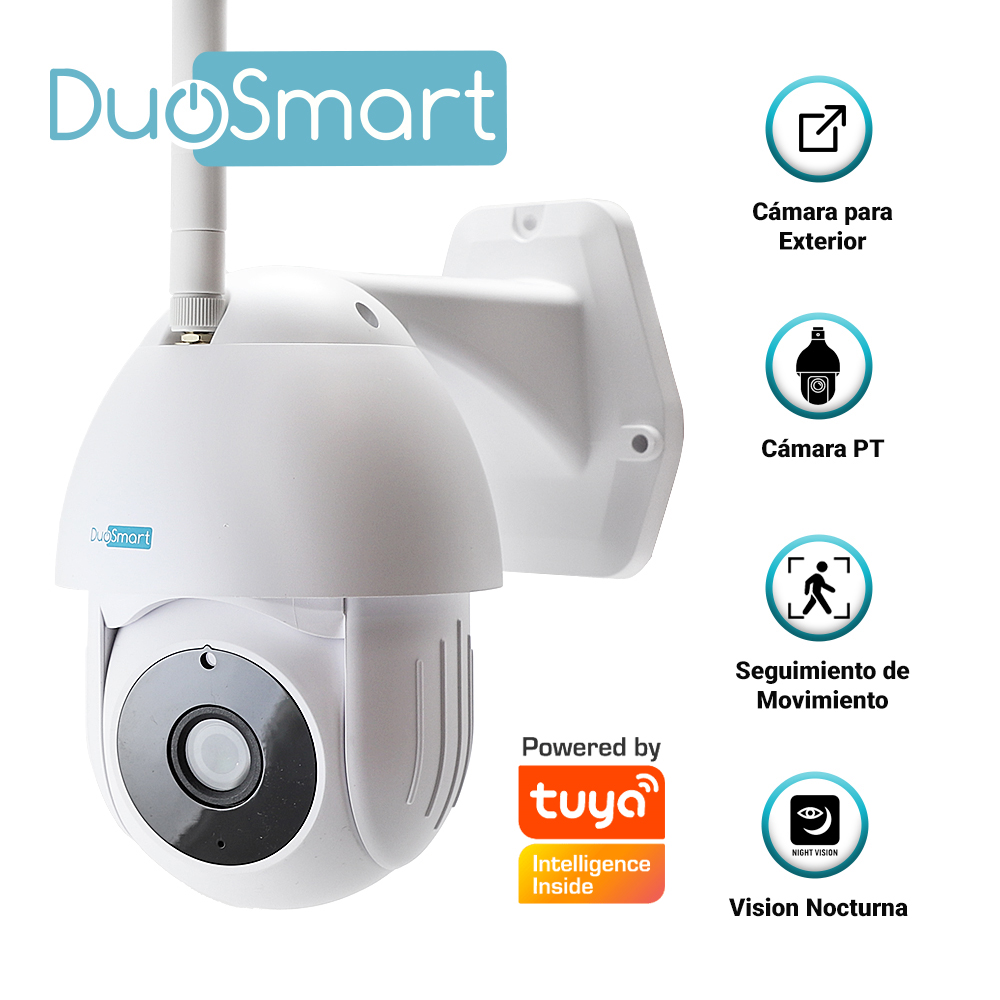 Cámara Inteligente PT Duosmart E70 WiFi 2.4 GHz para Exterior con Audio Bidireccional Tipo Domo 3MP con Movimiento