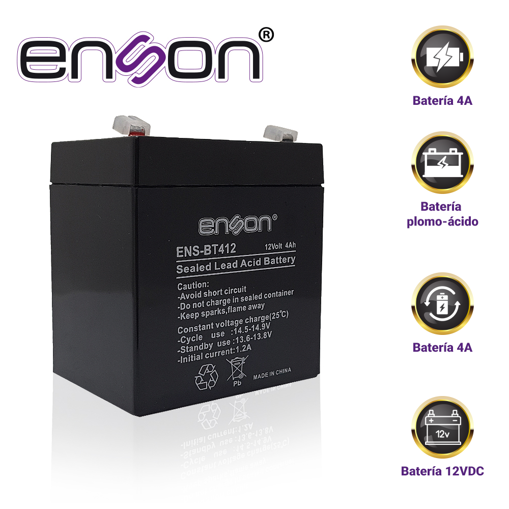 Batería de Respaldo Enson ENS-BT412 12VDC 4A Base PLOMO-ACIDO para Fuentes de Poder y Sistemas de Respaldo
