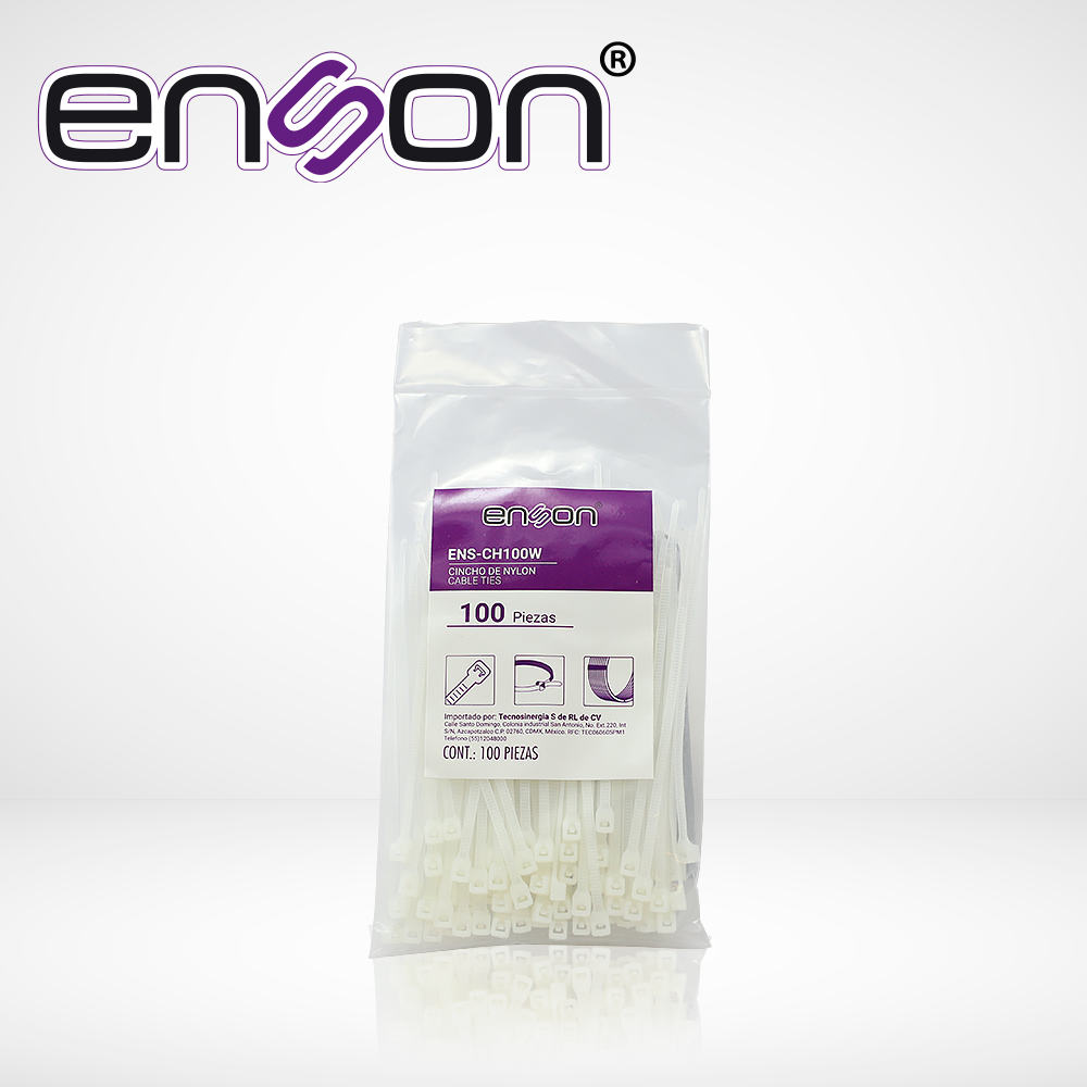 Cincho de Nylon Enson ENS-CH100W Color Natural de 2.5 X 100MM de Longitud Fuerza de Tension de Hasta 8 KGS