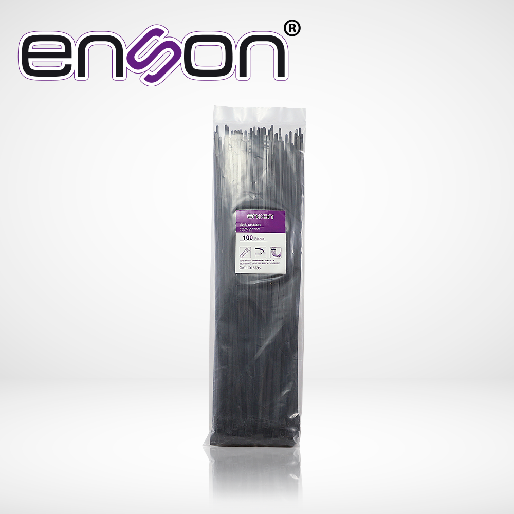 Cincho de Nylon Enson ENS-CH360B Color Negro de 4.8 X 360MM de Longitud Fuerza de Tension de Hasta 22 KGS