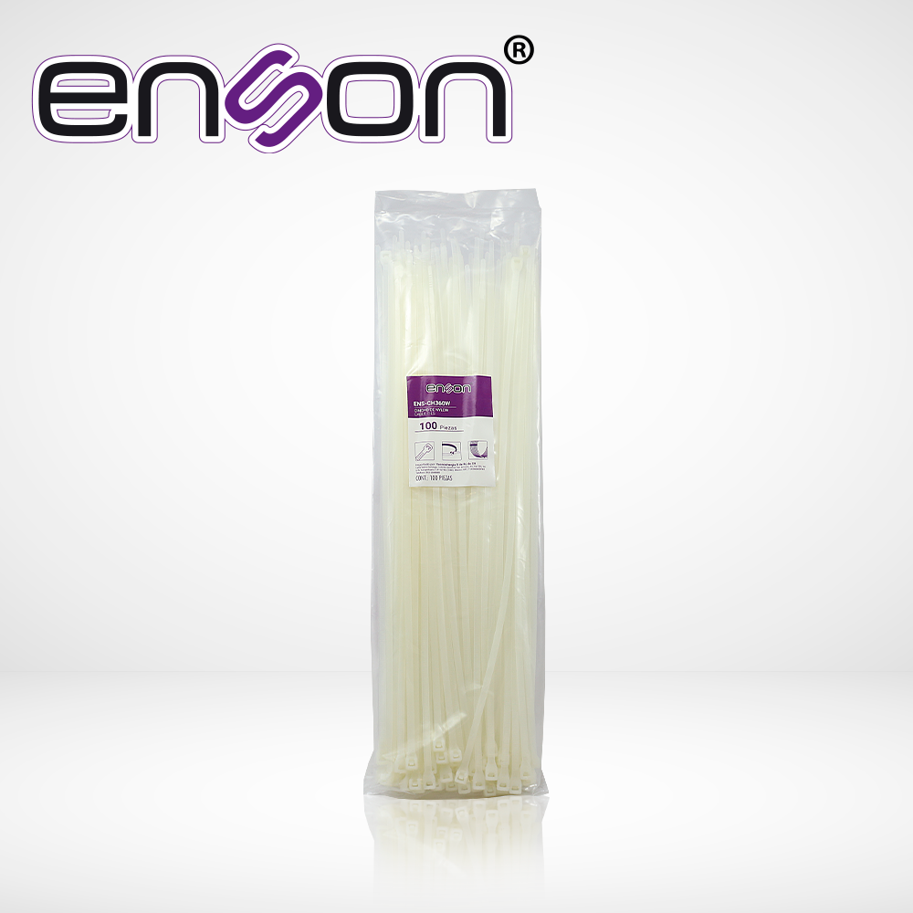 Cincho de Nylon Enson ENS-CH360W Color Natural de 4.8 X 360MM de Longitud Fuerza de Tension de Hasta 22 KGS