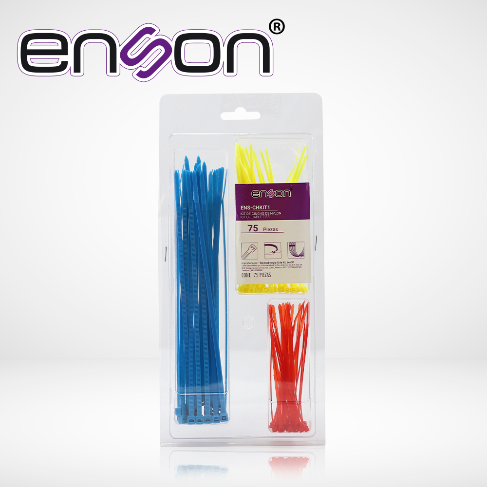 KIT de Cinchos de Nylon de 75 Piezas ENS-CHKIT1 Incluye Cinchos de 100 120 y 200MM