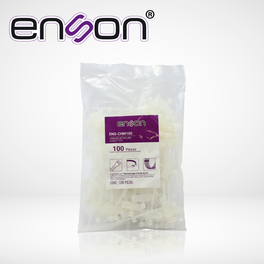 Cincho de Nylon Etiquetable Enson ENS-CHM100 2.5 X 100MM de Longitud Fuerza de Tension de Hasta 8 KGS