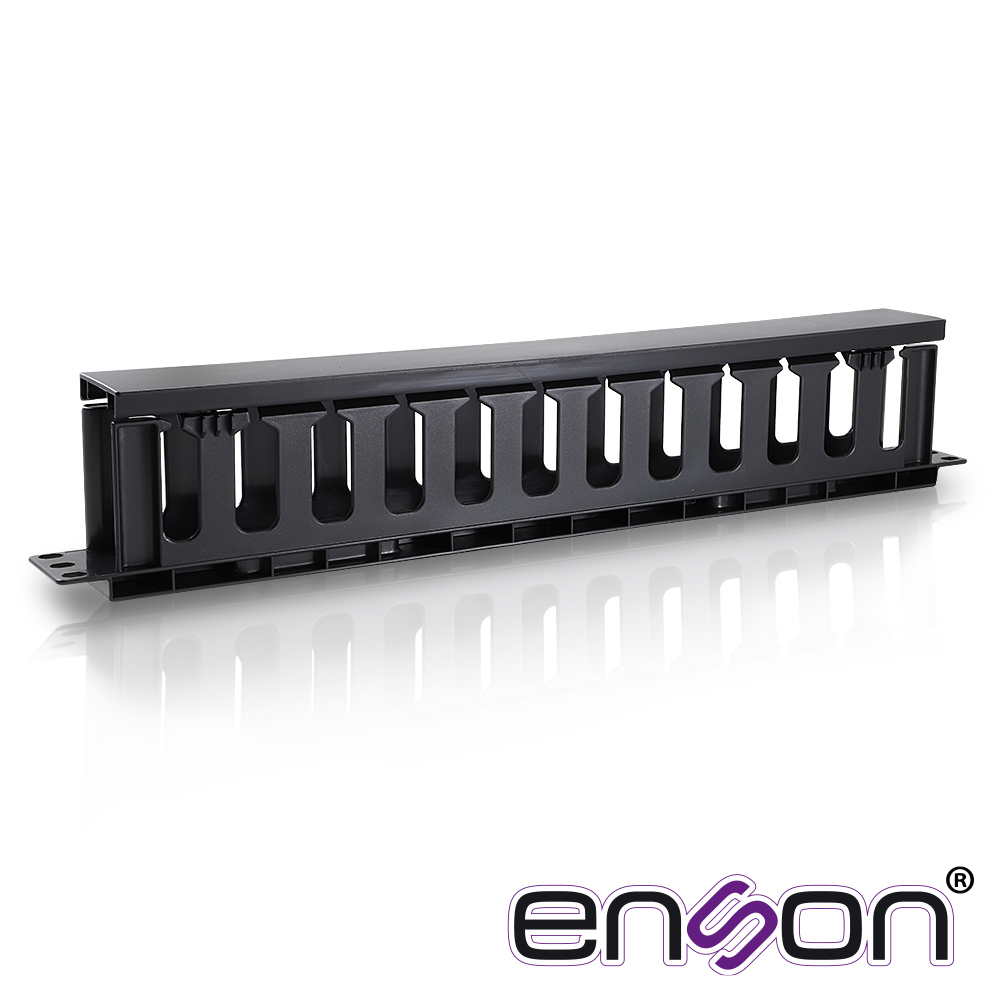 Organizador Horizontal Frontal para Rack Enson ENS-CM14 1UR con Peines de Policarbonato Tapa Removible y Abatible para