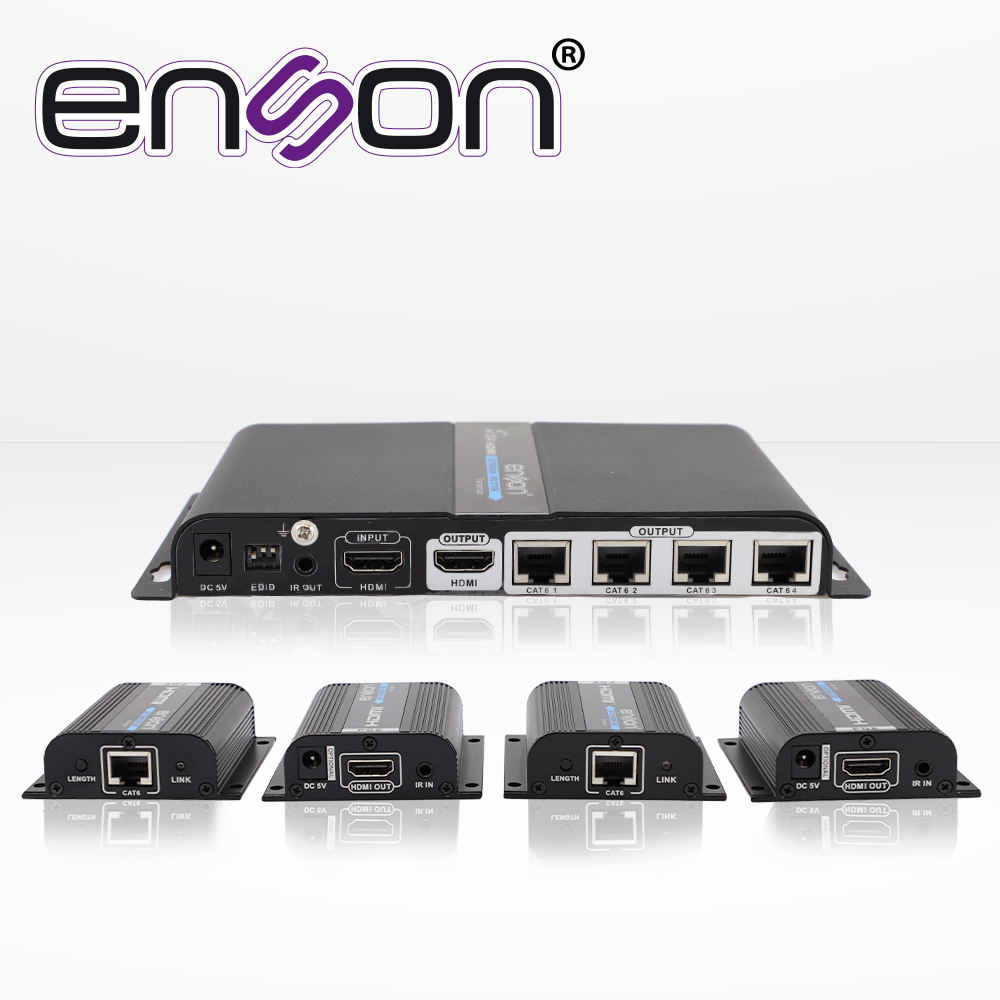Distribuidor Extensor HDMI Enson ENS-EX704 con 4 Extensores de Hasta 40MTS con Cable 100% Cobre CAT6 a 1080p Salida