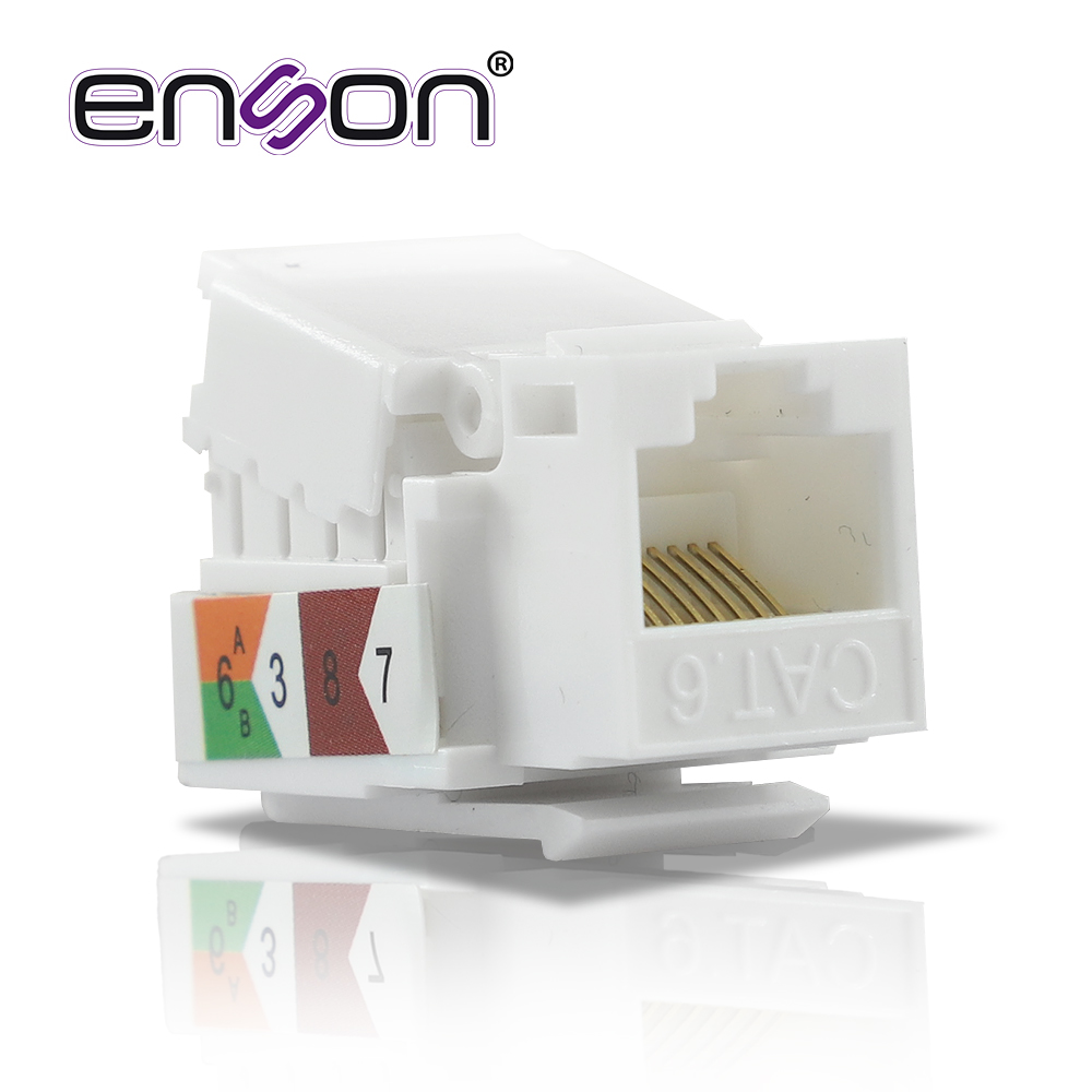 Conector Jack Enson ENS-JTL6WH CAT6 Color Blanco a 90 Grados Ponchado Facil sin Pinzas y Cubrepolvo