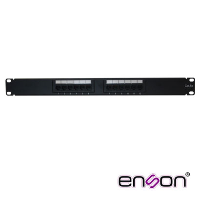 Patch Panel Enson ENS-PA12P5E 1UR Precargado CAT5E 12 Puertos Montaje en Rack Estandar 19