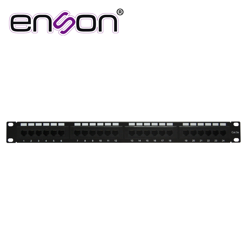 Patch Panel Enson ENS-PA24P5E 1UR Precargado CAT5E 24 Puertos Montaje en Rack Estandar 19