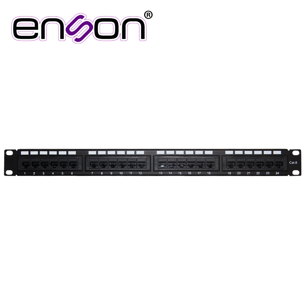 Patch Panel Enson ENS-PA24P6 1UR Precargado CAT6 24 Puertos Montaje en Rack Estandar 19 Pulgadas