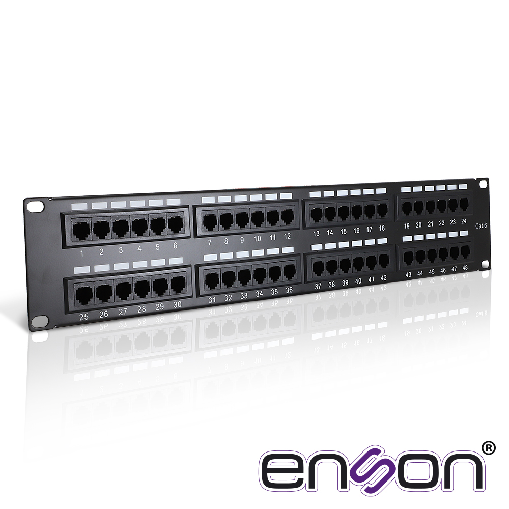 Patch Panel Enson ENS-PA48P7 2UR Precargado CAT6 48 Puertos Montaje en Rack Estandar 19