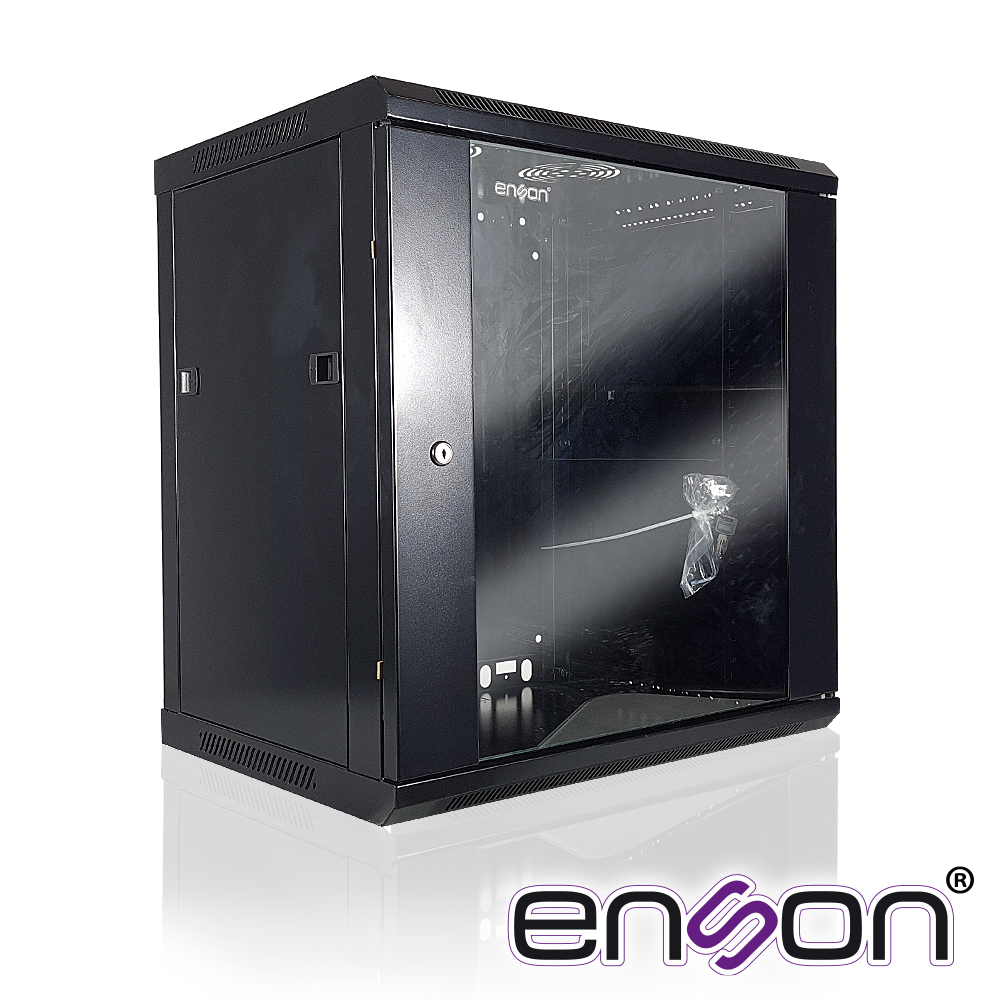 Gabinete de Pared Enson ENS-RKGB12U 12UR Puerta Frontal de Cristal Templado con Cerradura de Seguridad Ranura de