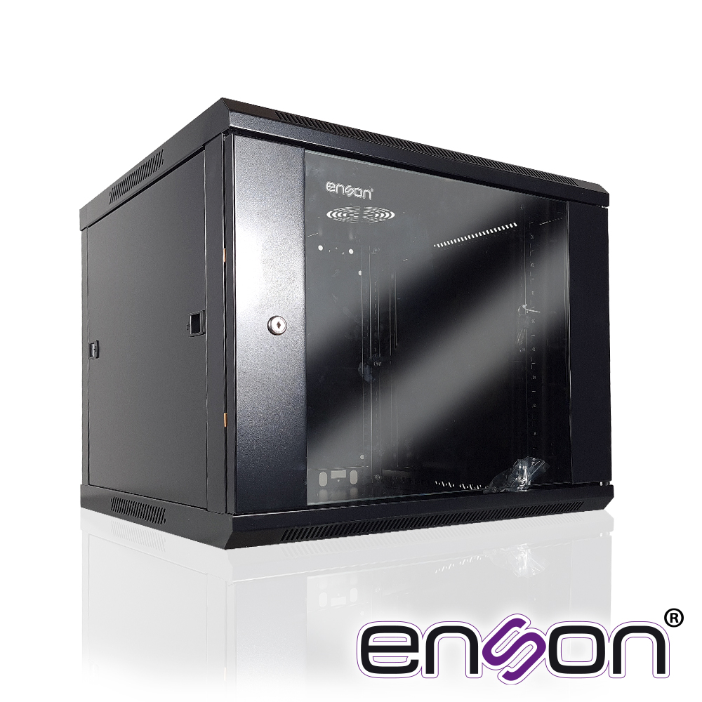 Gabinete de Pared Enson ENS-RKGB9U2 9UR Puerta Frontal de Cristal Templado con Cerradura de Seguridad Ranuras de