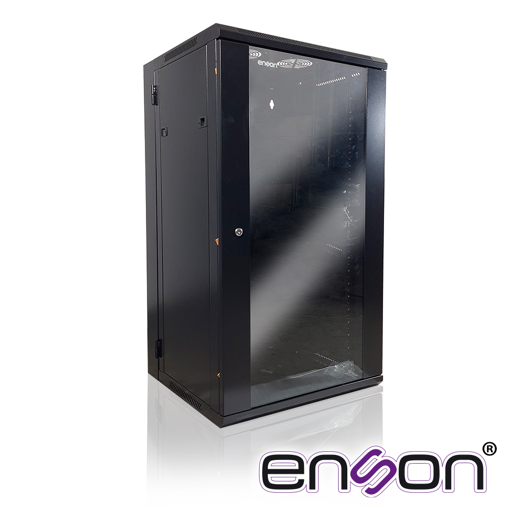 Gabinete de Piso/Pared Enson ENS-RKGU22PRO 22U Puerta Frontal de Cristal Templado con Cerradura de Seguridad Puerta