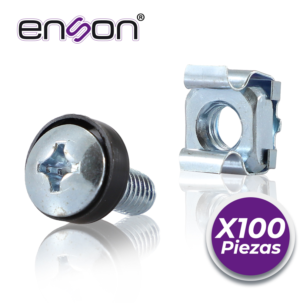 KIT de Tornillos y Tuercas Enjauladas Enson ENS-RT100 100PZA Compatibles con Racks y Gabinetes de la Marca Enson Belden