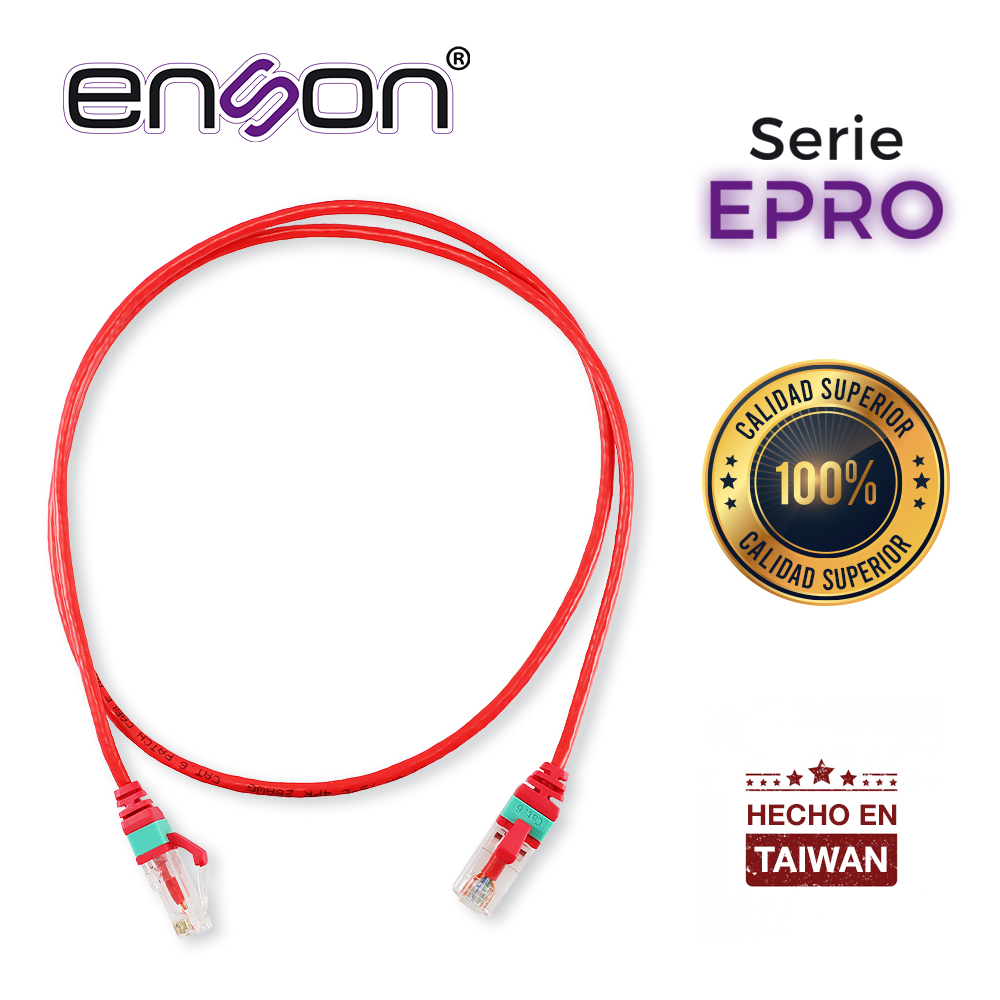 Patchcord RJ45 Enson EPRO-6PC90-RD de 90CM CAT6 Color Rojo Ultradelgado Ideal para Terminados en Patchpanel de Alta