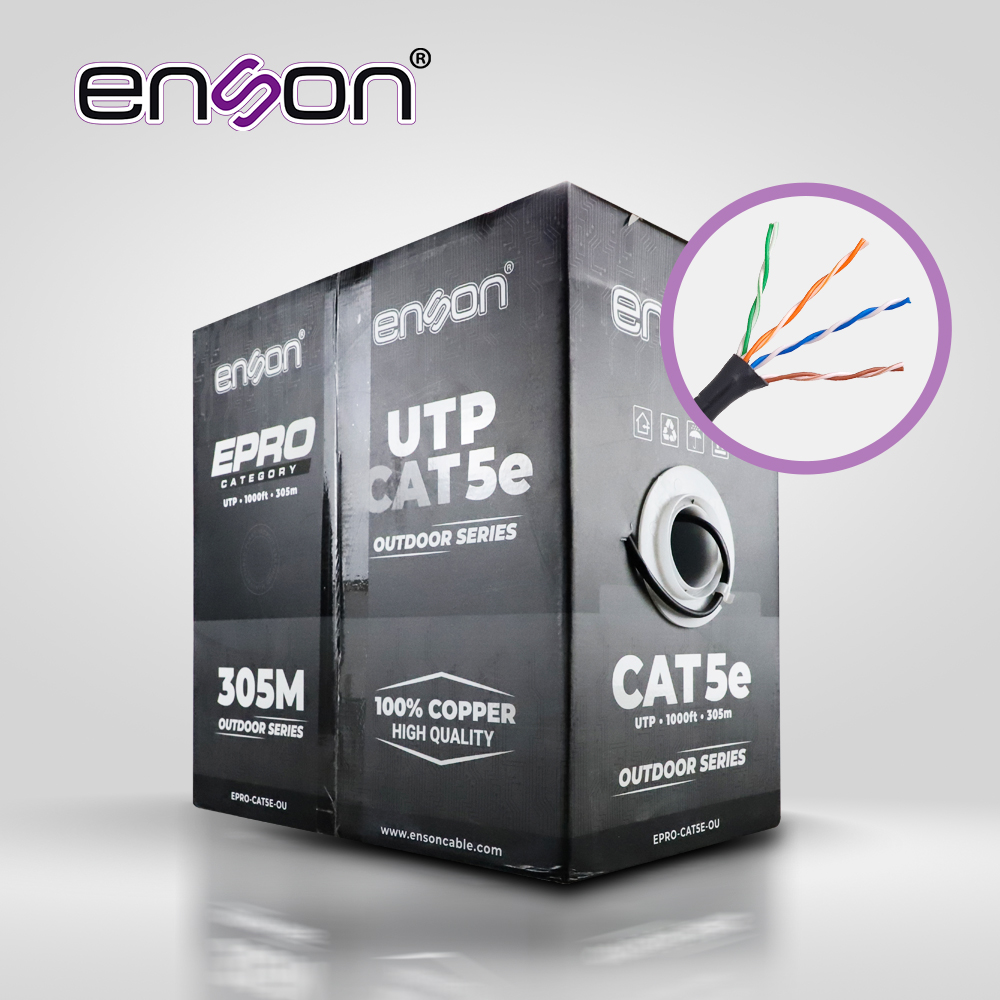 Cable UTP CAT5E Enson EPRO-CAT5E-OU Forro PE 4 Pares Calibre 24 AWG 100% Cobre USO Exterior Bobina 1000 Pies 305 Metros