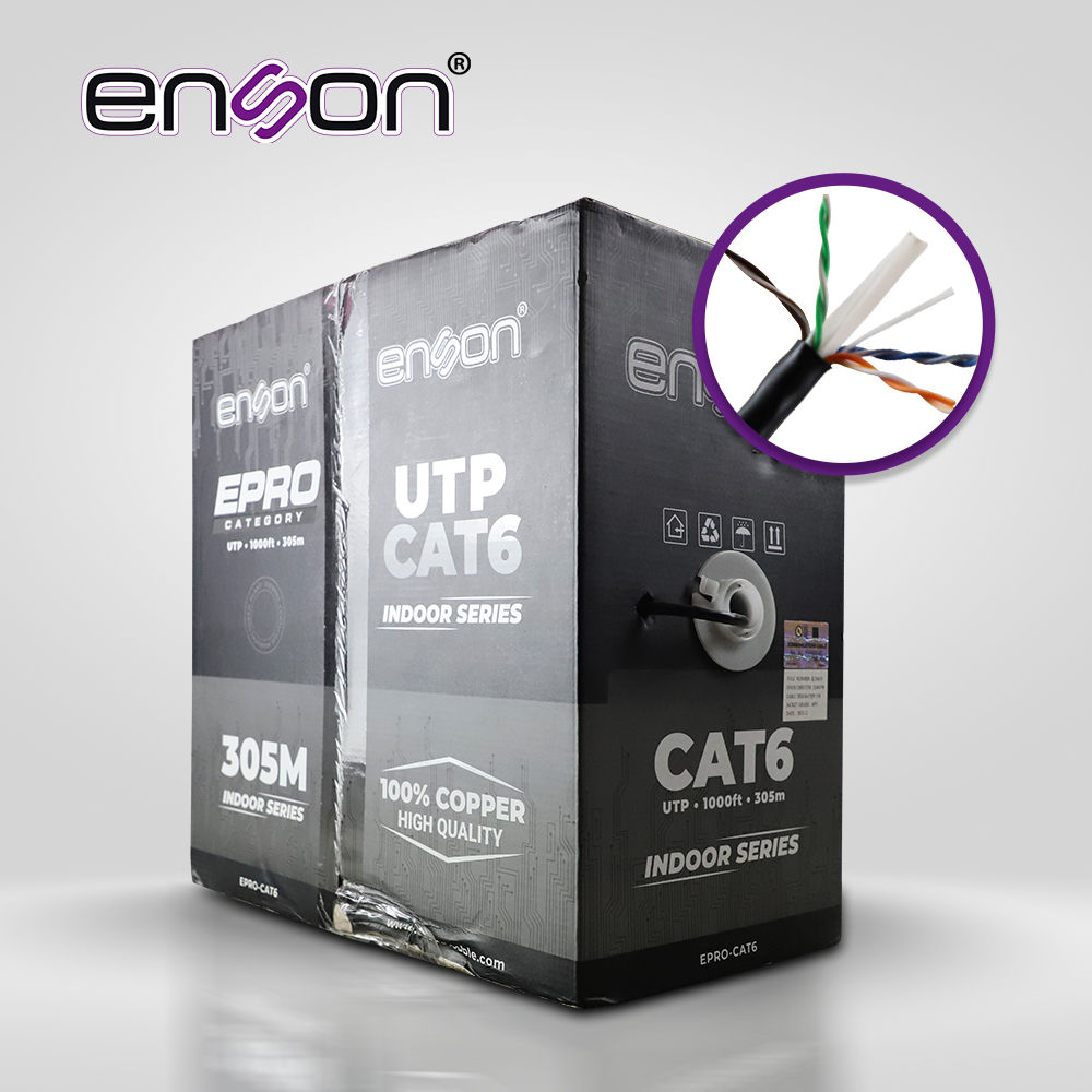 Cable UTP CAT6 Enson EPRO-CAT6 Forro PVC 4 Pares Calibre 23 AWG 100% Cobre USO Interior Bobina 1000 Pies 305 Metros