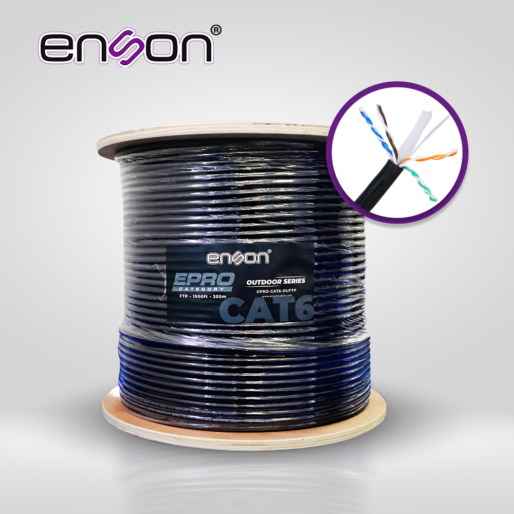 Cable FTP CAT6 Enson EPRO-CAT6-OUFTP Forro PE Blindado 4 Pares Calibre 23 AWG 100% Cobre USO Exterior Bobina 1000 Pies