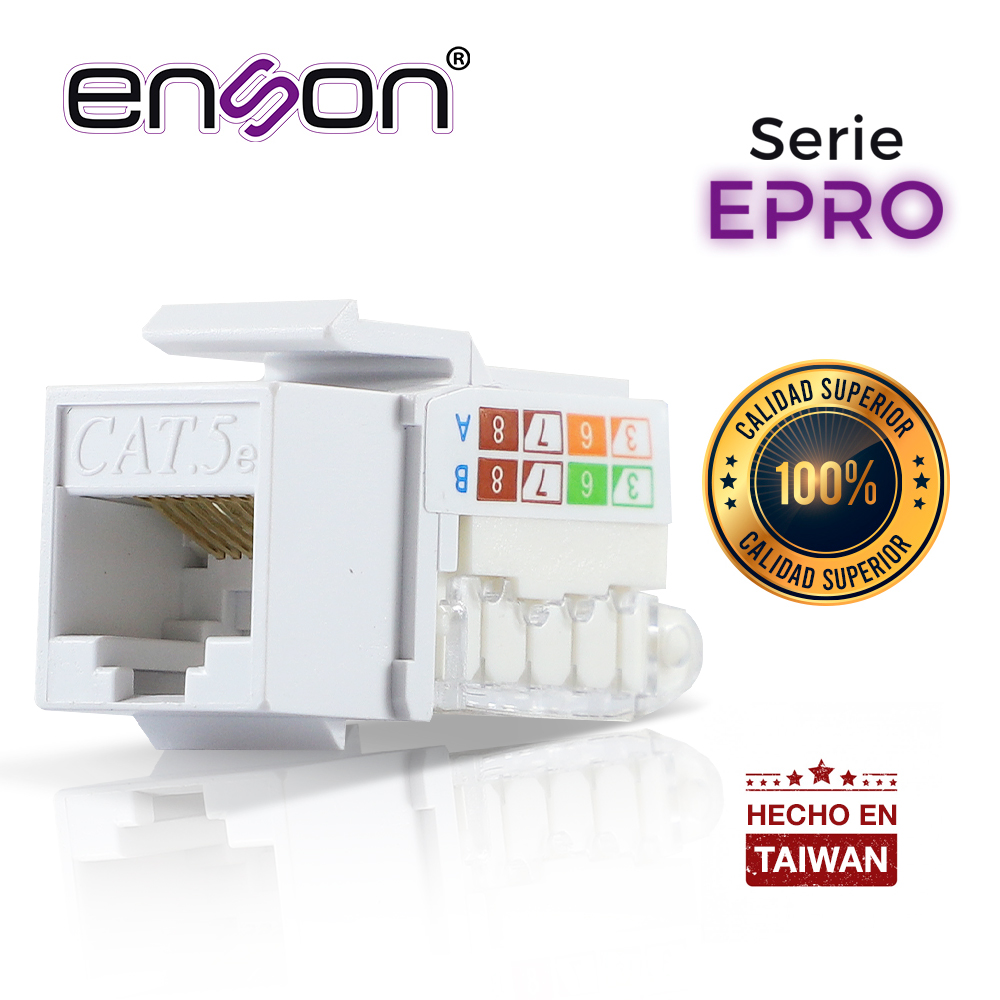 Conector Modular Jack RJ45 Enson EPRO-TLJACK5E-WH Serie PRO Terminado sin Pinzas, Posicion Vertical CAT5E Color Blanco