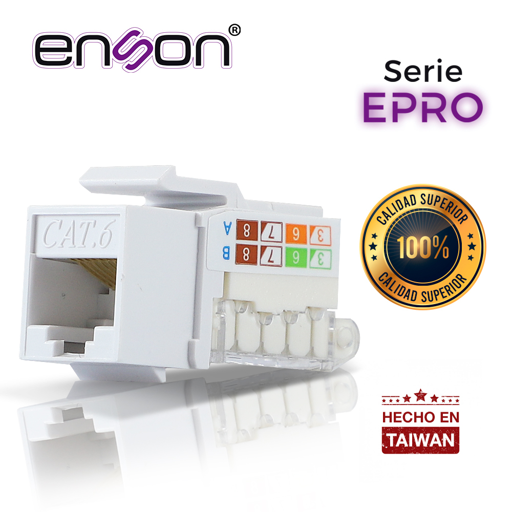 Conector Modular Jack RJ45 Enson EPRO-TLJACK6-WH Serie PRO Terminado sin Pinzas, Posicion Vertical CAT6 Color Blanco