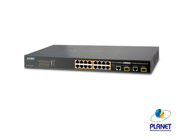 Switch Administrable Planet FGSW-1816HPS / 16 Puertos RJ45 10/100 AUTO-MDI/MDI-X / Puertos Inyector PoE 802.3AF/AT PoE