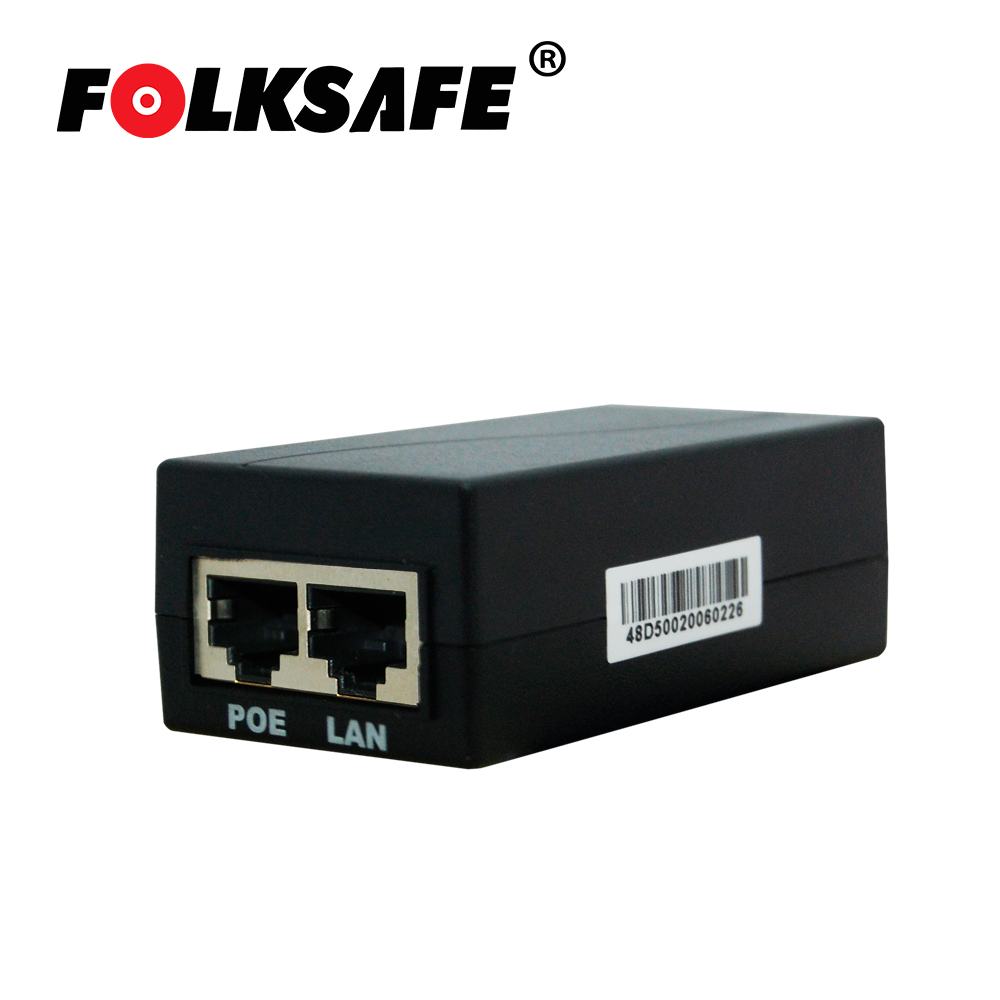 Inyector PoE Folksafe FS-48D500 / Fast Ethernet / 802.3AF / Entrada de Voltaje 100-240VAC / Salida de Voltaje 48VCD